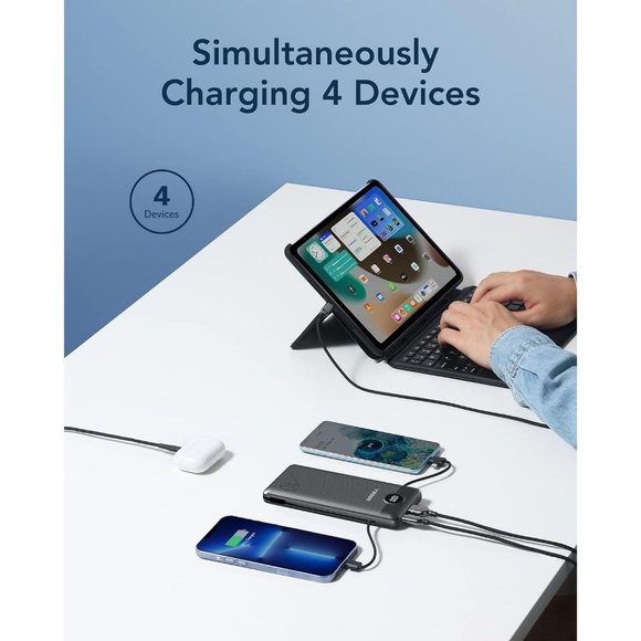 Power Bank for iPhone Built in Cables Fast Charging USB C Slim 10000 - Picture 4 of 7